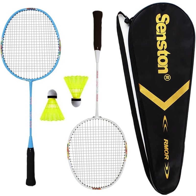 Senston Lightweight Beginner Badminton Set | 2 Rackets, 2 Shuttlecocks, Carry Bag White and Blue - Image 1